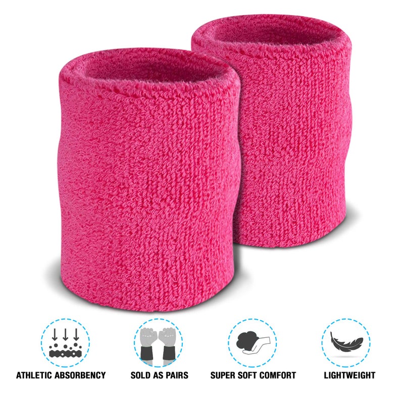 Suddora Arm Sweatbands, Absorbent and Breathable Thick Cotton Bands for Working Out, Gymnastics, Basketball, Tennis, and Football, Multiuse 4-inch Wristbands for Costumes, Neon Pink - Image 3